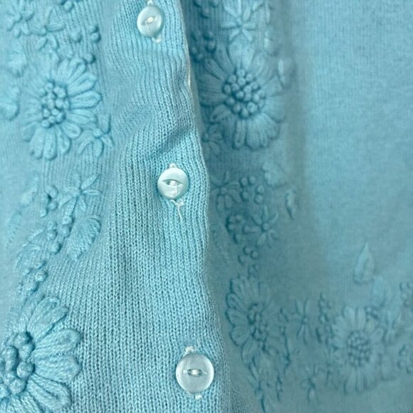 Vintage 60s Embroidered Button Up Cardigan Womens M Grandma Twee Academia Blue - Picture 3 of 7
